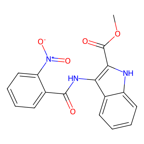 methyl 3-{[(2-nitrophenyl)carbonyl]amino}-1H-indole-2-carboxylate structure