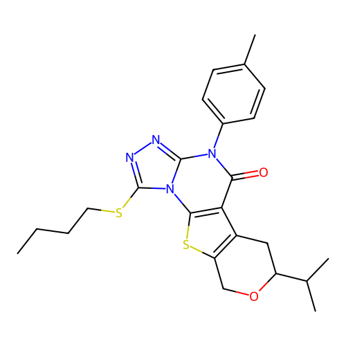 1-(butylsulfanyl)-4-(4-methylphenyl)-7-(propan-2-yl)-6,9-dihydro-7H-pyrano[4',3':4,5]thieno[3,2-e][1,2,4]triazolo[4,3-a]pyrimidin-5(4H)-one structure