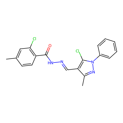 2-chloro-N'-[(E)-(5-chloro-3-methyl-1-phenyl-1H-pyrazol-4-yl)methylidene]-4-methylbenzohydrazide structure