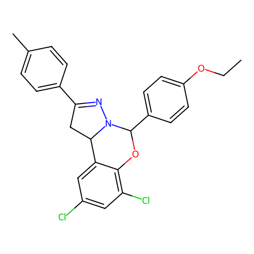 1-[2,4-dichloro-9-(4-methylphenyl)(6H,10aH-benzo[e]2-pyrazolino[1,5-c]1,3-oxaz in-6-yl)]-4-ethoxybenzene structure