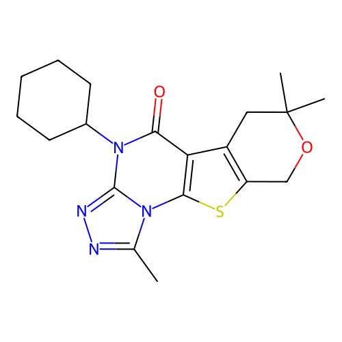 4-cyclohexyl-1,7,7-trimethyl-6,7-dihydro-4H-pyrano[4',3':4,5]thieno[3,2-e][1,2,4]triazolo[4,3-a]pyrimidin-5(9H)-one structure