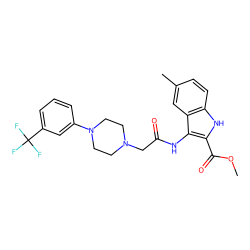 methyl 5-methyl-3-(2-(4-(3-(trifluoromethyl)phenyl)piperazin-1-yl)acetamido)-1H-indole-2-carboxylate structure