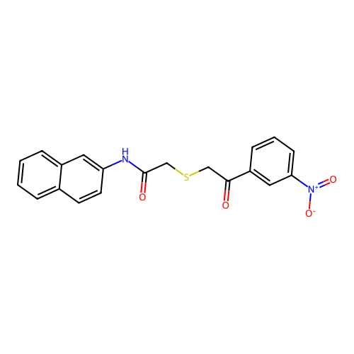 N-(naphthalen-2-yl)-2-{[2-(3-nitrophenyl)-2-oxoethyl]sulfanyl}acetamide structure