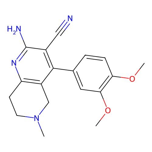 2-amino-4-(3,4-dimethoxyphenyl)-6-methyl-5,6,7,8-tetrahydro-1,6-naphthyridine-3-carbonitrile structure