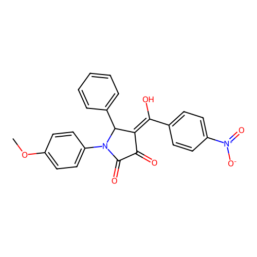 4-[hydroxy-(4-nitrophenyl)methylidene]-1-(4-methoxyphenyl)-5-phenyl-pyrrolidine-2,3-dione structure