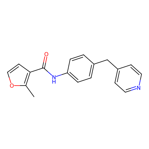 2-methyl-N-[4-(pyridin-4-ylmethyl)phenyl]furan-3-carboxamide structure