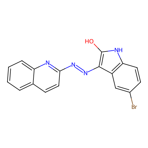 (3Z)-5-bromo-3-[2-(quinolin-2-yl)hydrazinylidene]-1,3-dihydro-2H-indol-2-one structure