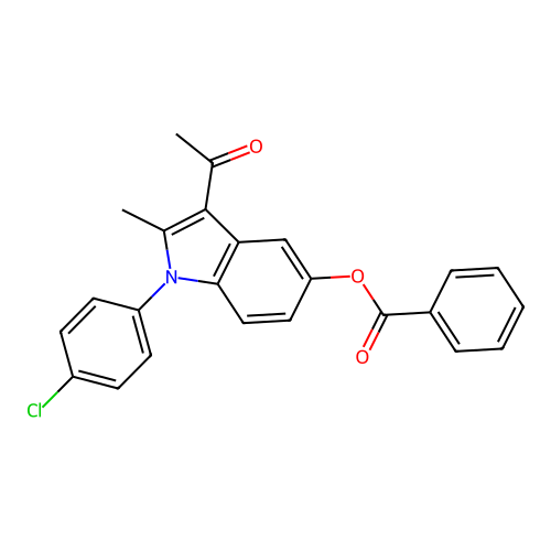3-acetyl-1-(4-chlorophenyl)-2-methyl-1H-indol-5-yl benzoate structure