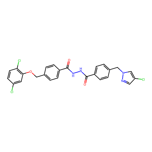 4-[(4-chloro-1H-pyrazol-1-yl)methyl]-N'-({4-[(2,5-dichlorophenoxy)methyl]phenyl}carbonyl)benzohydrazide structure