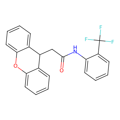 N-[2-(trifluoromethyl)phenyl]-2-(9H-xanthen-9-yl)acetamide structure