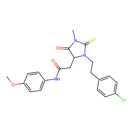 2-{3-[2-(4-chlorophenyl)ethyl]-1-methyl-5-oxo-2-thioxoimidazolidin-4-yl}-N-(4-methoxyphenyl)acetamide structure