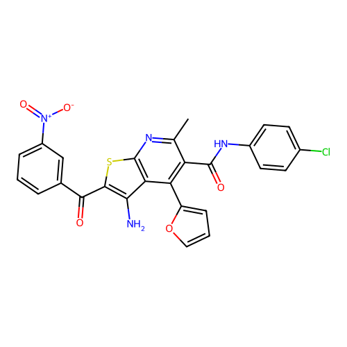 3-amino-N-(4-chlorophenyl)-4-(furan-2-yl)-6-methyl-2-(3-nitrobenzoyl)thieno[2,3-b]pyridine-5-carboxamide structure