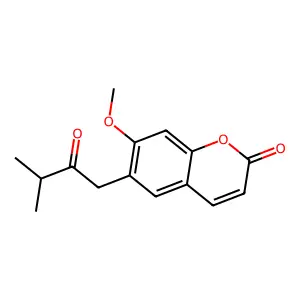 2H-1-Benzopyran-2-one, 7-methoxy-6-(3-methyl-2-oxobutyl)- structure