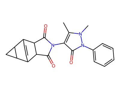2-(1,5-dimethyl-3-oxo-2-phenyl-2,3-dihydro-1H-pyrazol-4-yl)-4,4a,5,5a,6,6a-hexahydro-4,6-ethenocyclopropa[f]isoindole-1,3(2H,3aH)-dione structure