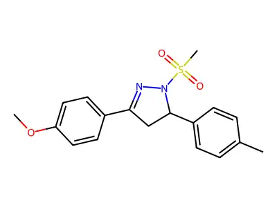3-(4-methoxyphenyl)-1-(methylsulfonyl)-5-(p-tolyl)-4,5-dihydro-1H-pyrazole structure