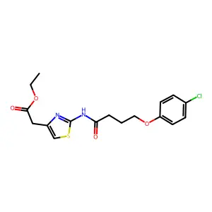 Ethyl (2-{[4-(4-chlorophenoxy)butanoyl]amino}-1,3-thiazol-4-yl)acetate structure