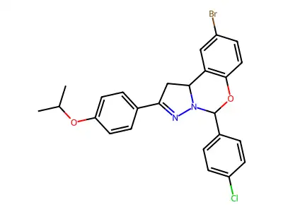 9-bromo-5-(4-chlorophenyl)-2-[4-(propan-2-yloxy)phenyl]-1,10b-dihydropyrazolo[1,5-c][1,3]benzoxazine structure