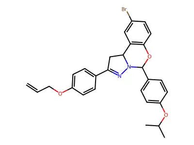 9-bromo-5-[4-(propan-2-yloxy)phenyl]-2-[4-(prop-2-en-1-yloxy)phenyl]-1,10b-dihydropyrazolo[1,5-c][1,3]benzoxazine structure