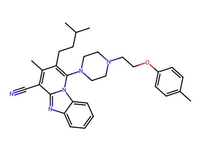 2-isopentyl-3-methyl-1-(4-(2-(p-tolyloxy)ethyl)piperazin-1-yl)benzo[4,5]imidazo[1,2-a]pyridine-4-carbonitrile structure