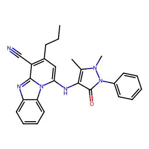 1-((1,5-dimethyl-3-oxo-2-phenyl-2,3-dihydro-1H-pyrazol-4-yl)amino)-3-propylbenzo[4,5]imidazo[1,2-a]pyridine-4-carbonitrile structure