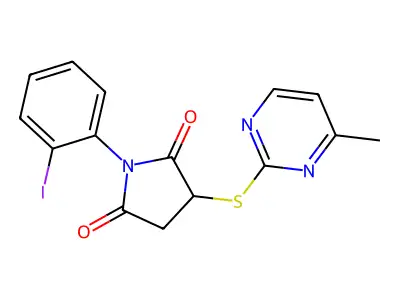 1-(2-Iodophenyl)-3-[(4-methylpyrimidin-2-yl)sulfanyl]pyrrolidine-2,5-dione structure