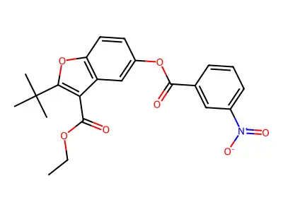 Ethyl 2-tert-butyl-5-(3-nitrobenzoyl)oxy-1-benzofuran-3-carboxylate structure
