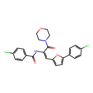 4-chloro-N-[(1Z)-1-[5-(4-chlorophenyl)furan-2-yl]-3-(morpholin-4-yl)-3-oxoprop-1-en-2-yl]benzamide structure