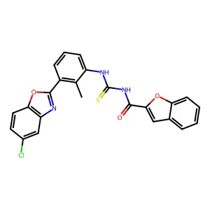 N-[[3-(5-chloro-1,3-benzoxazol-2-yl)-2-methylphenyl]carbamothioyl]-1-benzofuran-2-carboxamide structure