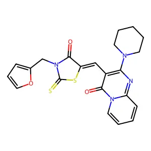 (Z)-3-(furan-2-ylmethyl)-5-((4-oxo-2-(piperidin-1-yl)-4H-pyrido[1,2-a]pyrimidin-3-yl)methylene)-2-thioxothiazolidin-4-one structure