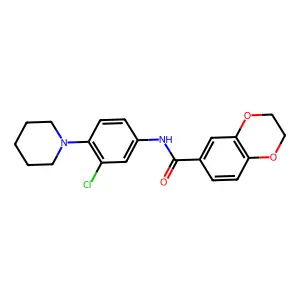 N-[3-chloro-4-(1-piperidinyl)phenyl]-2,3-dihydro-1,4-benzodioxine-6-carboxamide structure