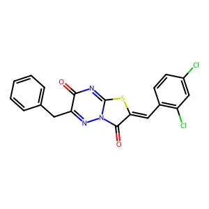 (2E)-6-benzyl-2-(2,4-dichlorobenzylidene)-7H-[1,3]thiazolo[3,2-b][1,2,4]triazine-3,7(2H)-dione structure