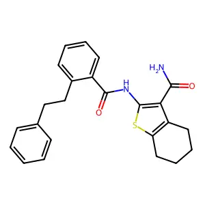 2-({[2-(2-phenylethyl)phenyl]carbonyl}amino)-4,5,6,7-tetrahydro-1-benzothiophene-3-carboxamide structure