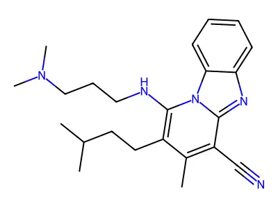13-{[3-(dimethylamino)propyl]amino}-11-methyl-12-(3-methylbutyl)-1,8-diazatricyclo[7.4.0.0^{2,7}]trideca-2,4,6,8,10,12-hexaene-10-carbonitrile structure
