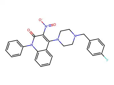 4-[4-(4-fluorobenzyl)piperazin-1-yl]-3-nitro-1-phenylquinolin-2(1H)-one structure