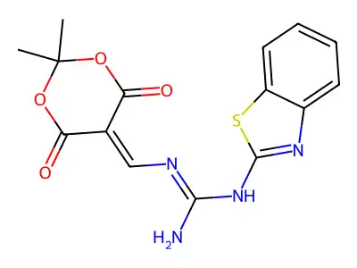 1-(1,3-benzothiazol-2-yl)-2-[(2,2-dimethyl-4,6-dioxo-1,3-dioxan-5-ylidene)methyl]guanidine structure