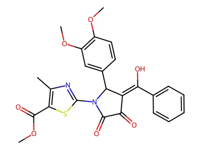 methyl 2-[2-(3,4-dimethoxyphenyl)-3-[hydroxy(phenyl)methylidene]-4,5-dioxopyrrolidin-1-yl]-4-methyl-1,3-thiazole-5-carboxylate structure