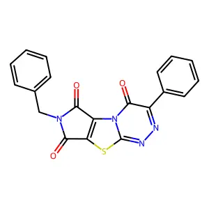 7-benzyl-3-phenyl-4H,6H-pyrrolo[3',4':4,5][1,3]thiazolo[2,3-c][1,2,4]triazine-4,6,8(7H)-trione structure