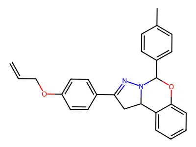 5-(4-methylphenyl)-2-[4-(prop-2-en-1-yloxy)phenyl]-1,10b-dihydropyrazolo[1,5-c][1,3]benzoxazine structure
