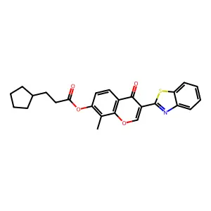3-(benzo[d]thiazol-2-yl)-8-methyl-4-oxo-4H-chromen-7-yl 3-cyclopentylpropanoate structure