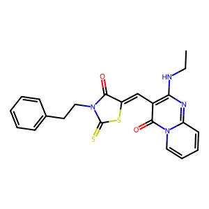 2-(ethylamino)-3-{(Z)-[4-oxo-3-(2-phenylethyl)-2-thioxo-1,3-thiazolidin-5-ylidene]methyl}-4H-pyrido[1,2-a]pyrimidin-4-one structure