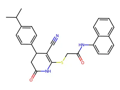 2-[[5-cyano-2-oxo-4-(4-propan-2-ylphenyl)-3,4-dihydro-1H-pyridin-6-yl]sulfanyl]-N-naphthalen-1-ylacetamide structure