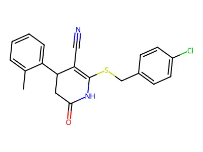 2-((4-chlorobenzyl)thio)-6-oxo-4-(o-tolyl)-1,4,5,6-tetrahydropyridine-3-carbonitrile structure