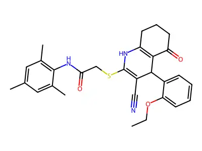 2-{[3-cyano-4-(2-ethoxyphenyl)-5-oxo-1,4,5,6,7,8-hexahydroquinolin-2-yl]sulfanyl}-N-(2,4,6-trimethylphenyl)acetamide structure