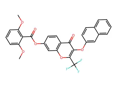 3-(naphthalen-2-yloxy)-4-oxo-2-(trifluoromethyl)-4H-chromen-7-yl 2,6-dimethoxybenzoate structure