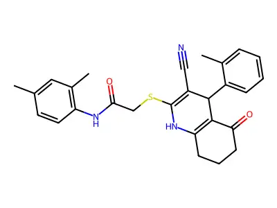 2-((3-cyano-5-oxo-4-(o-tolyl)-1,4,5,6,7,8-hexahydroquinolin-2-yl)thio)-N-(2,4-dimethylphenyl)acetamide structure