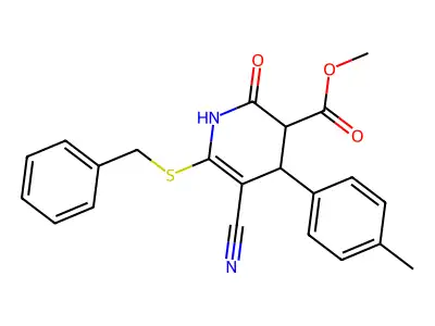methyl 6-benzylsulfanyl-5-cyano-4-(4-methylphenyl)-2-oxo-3,4-dihydro-1H-pyridine-3-carboxylate structure
