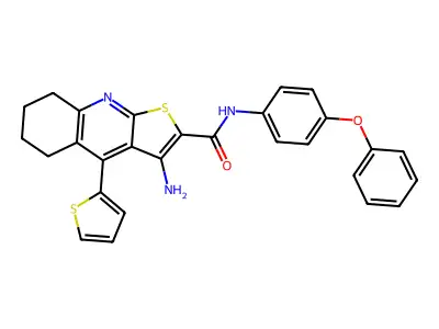 3-amino-N-(4-phenoxyphenyl)-4-(thiophen-2-yl)-5,6,7,8-tetrahydrothieno[2,3-b]quinoline-2-carboxamide structure