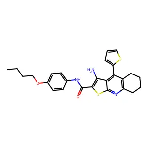 3-amino-N-(4-butoxyphenyl)-4-(thiophen-2-yl)-5,6,7,8-tetrahydrothieno[2,3-b]quinoline-2-carboxamide structure