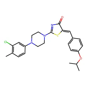 (5E)-2-[4-(3-chloro-4-methylphenyl)piperazin-1-yl]-5-[4-(propan-2-yloxy)benzylidene]-1,3-thiazol-4(5H)-one structure