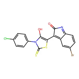(3Z)-5-bromo-3-[3-(4-chlorophenyl)-4-oxo-2-thioxo-1,3-thiazolidin-5-ylidene]-1,3-dihydro-2H-indol-2-one structure